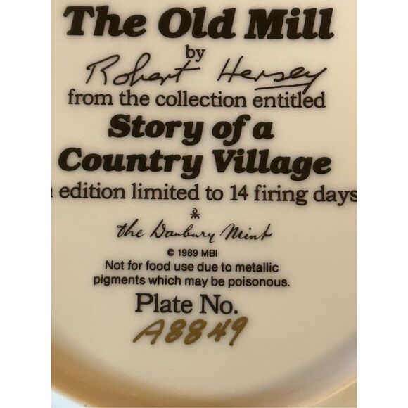 THE OLD MILL Robert Hersey Danbury Mint Plate Story of a Country Village 8" (512 - Picture 4 of 4